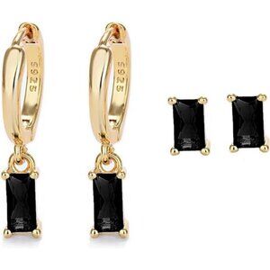 Gold Hoop Earrings With Green Drop, Huggie Hoops For Women & Men - 14K Gold